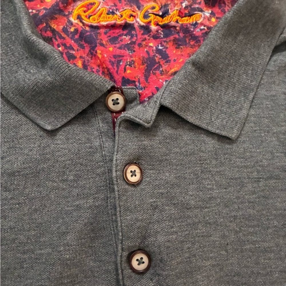 Robert Graham men's Gray long sleeve polo Shirt size 2XL Classic Fit - Picture 2 of 7